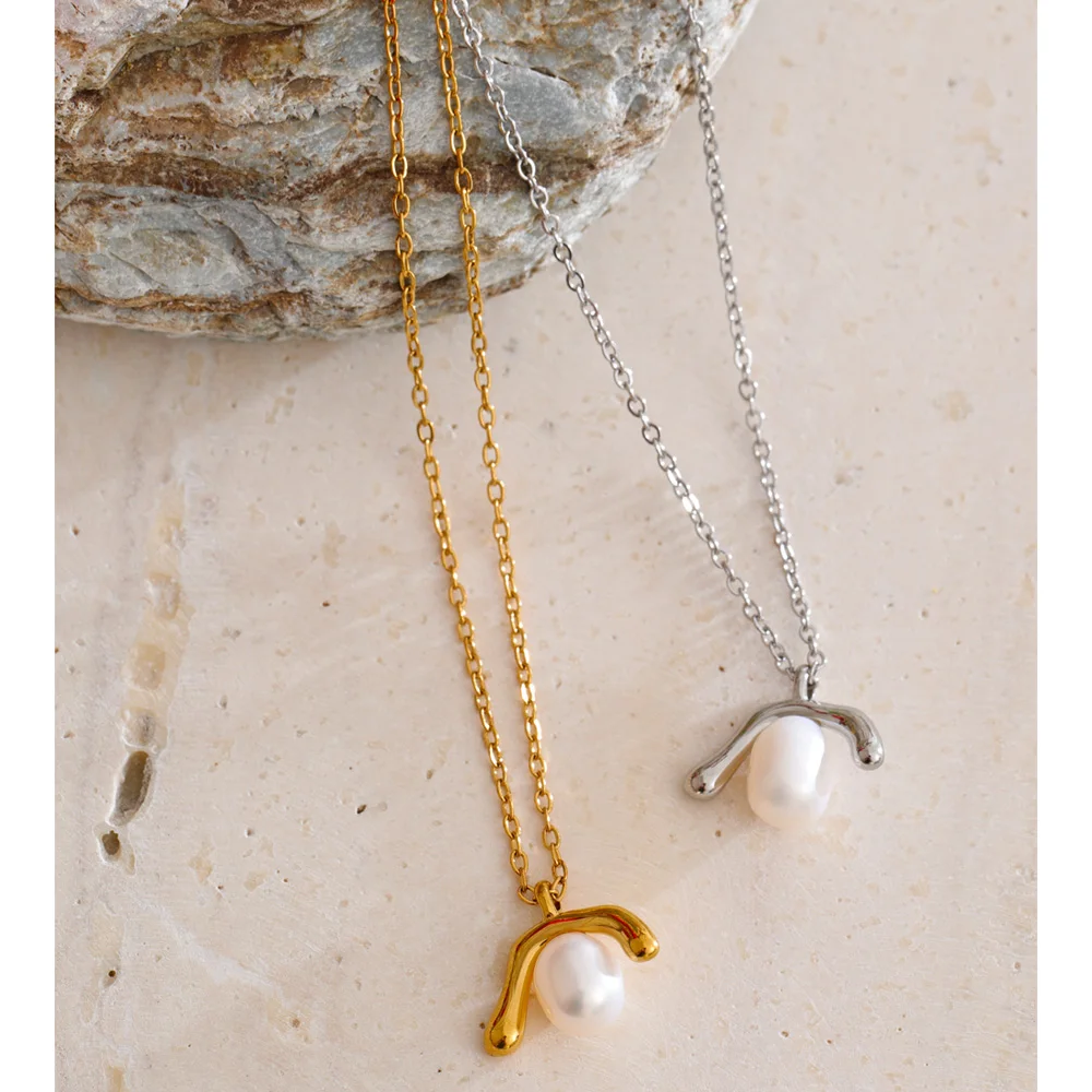 Yhpup Trendy Stainless Steel Imitation Pearls Pendant Necklace