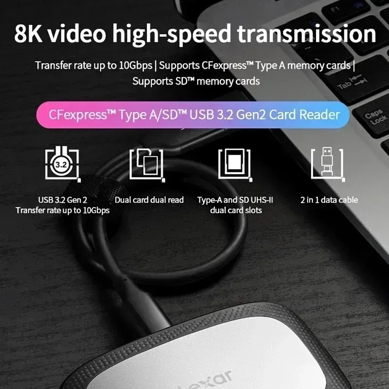 렉사 2-in-1 고속 USB 3.2 Gen2 10Gbps 8K CFexpress 타입 A 카드 리더 SD 카드 리더 USB 타입 C 인터페이스 CFE 카드 리더