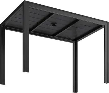 Tavolo da giardino per esterni con foro per ombrellone Tavolo da pranzo con struttura in metallo in alluminio Tavolo da pranzo rettangolare resistente alle intemperie, balcone 1