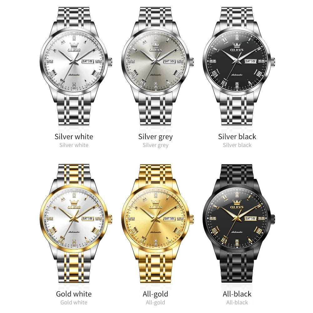 OLEVS 7062 Business Men's Watches Waterproof Weekly Calendar Automatic Mechanical Watch Waterproof Stainless Steel Roman Scale 6