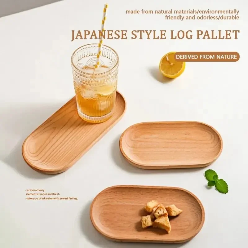 1PC Japanese-Style Tableware Solid Wood Dessert Plate Wooden Tray Snack Plate Fruit Plate Beech Oval Tray Cup Pad Coaster Plate