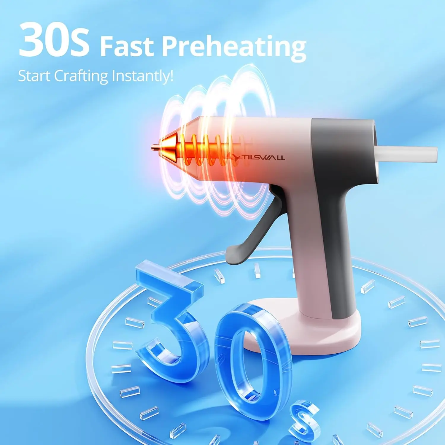 Cordless Hot Glue Gun, 30s Fast Preheating with 2Ah Built-in Battery, Hot Melt Glue Gun with 20pcs Premius Glue Sticks, Smart