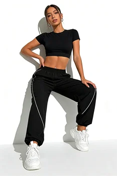 Sport Trousers Women Loose pants Casual Wide leg Sport Pants with Pockets Stretch Waist Fitness Running Pants Gym Sweatpants 4