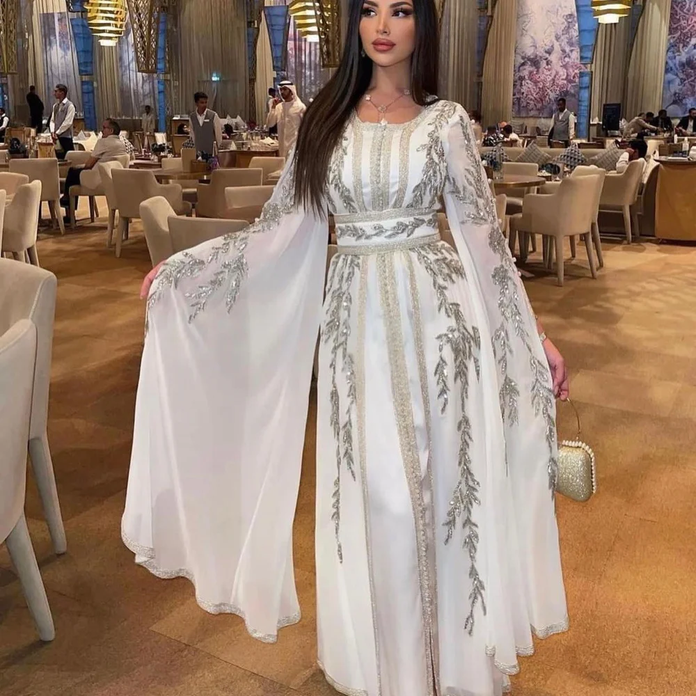 

Epoch فساتين سهره سعوديه Formal Evening Dress Elegant A-Line Shiny Sequined Appliques O-Neck Puff Sleeve Cocktail Prom Gown