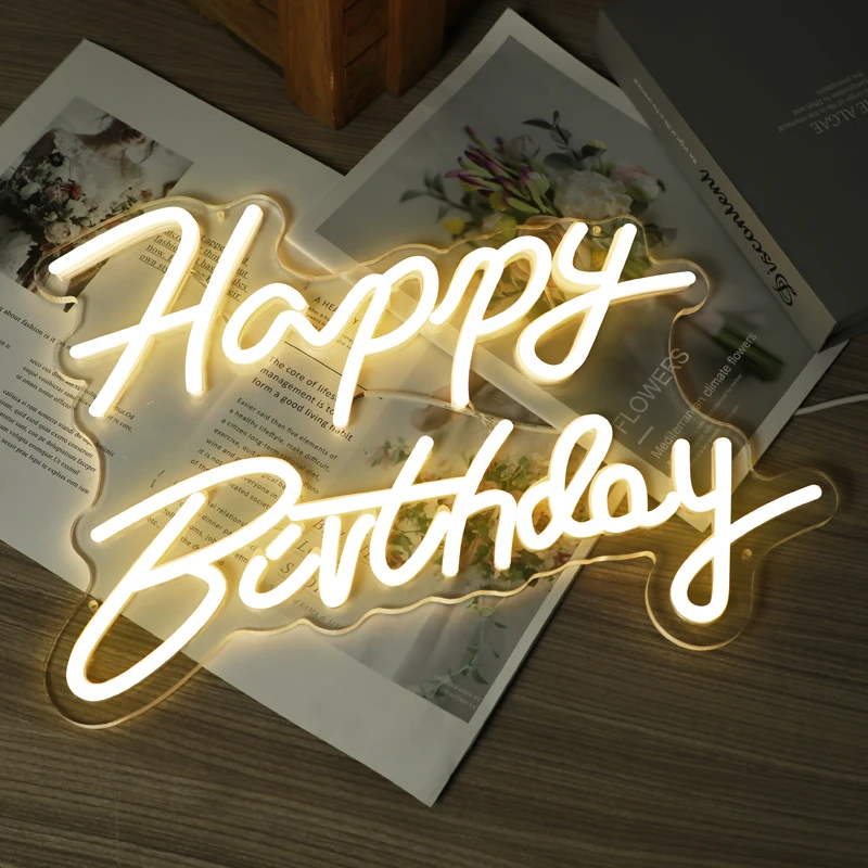 Neon Sign Happy Birthday LED Indoor Wall Lights Party Wedding Shop Window Restaurant Decoration Warm White