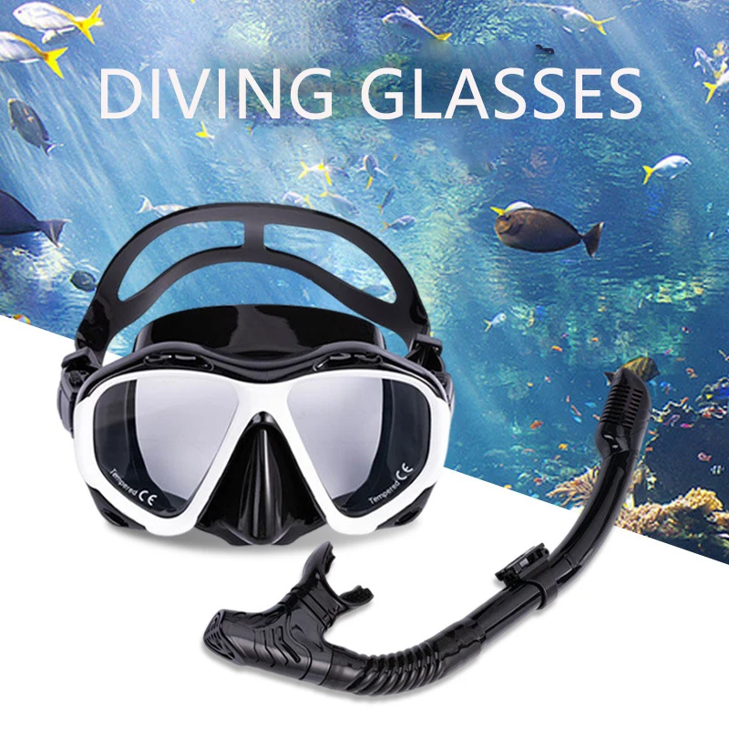 Adult Diving Goggles Set Snorkeling Three Treasures Snorkel Set Large Frame Silicone Diving Swimming Mask Full Dry Snorkel