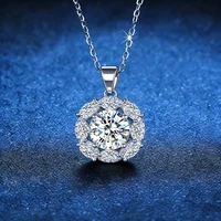 1CT Moissanite Necklace VVS1 18K White Gold Moissanite Plated Set Round Cut D Color Pendant Necklace for Women Girls w/Gift box