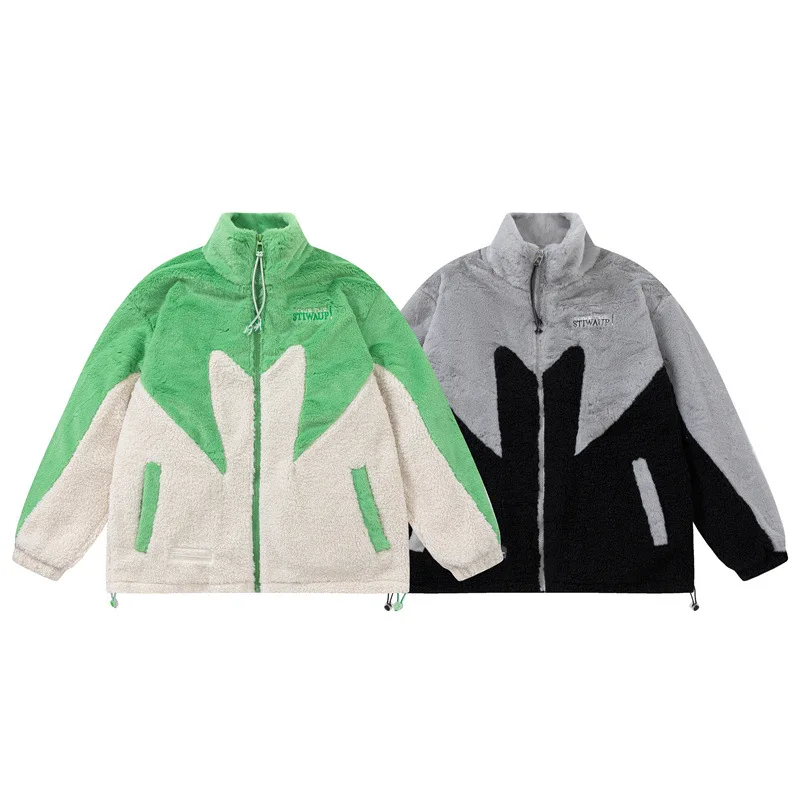 

New Winter Hip Hop Jacket Colored Embroidered Lamb Wool Cotton Coat Men Fashion Brand Street BF Lazy Warm Coat Clothing