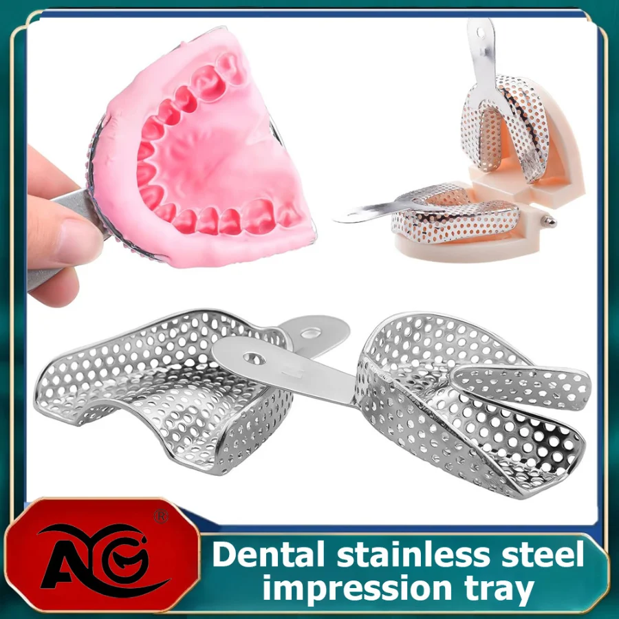 10Pcs AG Stainless Steel Dentistry Impression Trays Upper Lower Teeth Holder Autoclavable Teeth Tray Teeth Dental Lab Tools