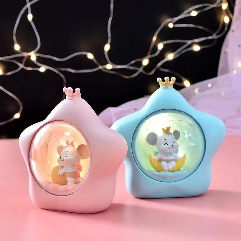 1 Pz Regalo Di Compleanno Per Ragazza Stella Piccola Luce Notturna Casa Desktop Room Ornamento The Angel Mouse Diy Fairy Garden Figurine