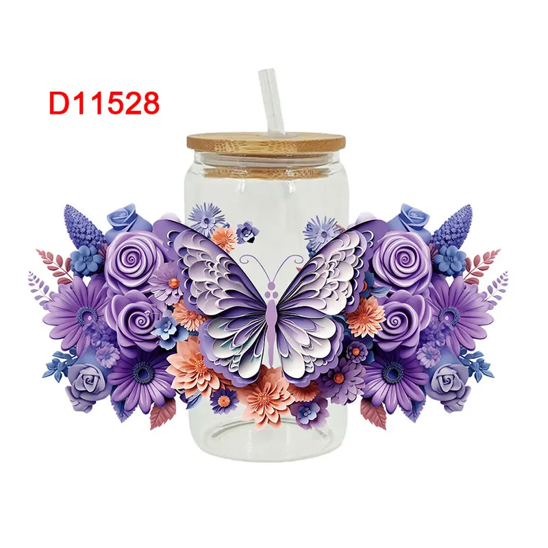 Beautiful Flower Butterfly UV DTF Transfer Sticker For Wraps Cup DIY Waterproof 3D Stereoscopic D11516