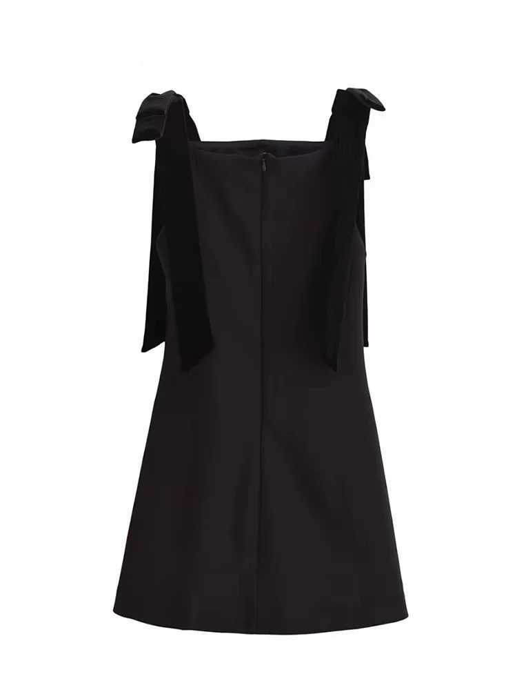 TFMLN Autumn New Women Dress 2024 Slim Chic Sleeveless Dress Bow Casual  Mini Frock Female Fashion Elegant Short Party Dress