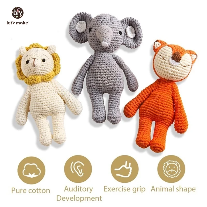 1Pc Baby Toy Handmade Crochet Rattle Plush Dolls Cartoon Animal Elephant Stuffed Toys Soothing Baby Sleeping Kids Christmas Gift 2