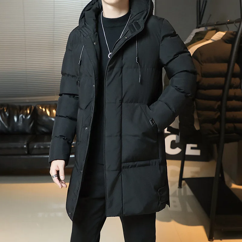 2024 Plus Size 7XL Winter Jacket Men Mid-length Thickened Warm Hooded Padded Jackets Solid Color Casual Puffer Jacket Coats