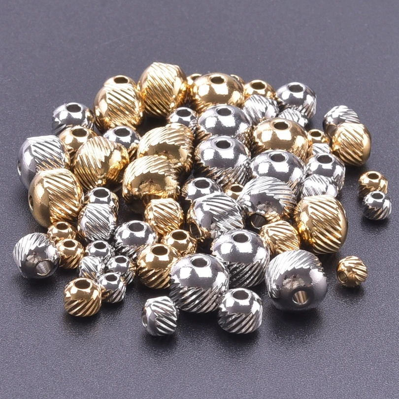 

20Pcs/Lot No Fade 2mm Small Hole Spacer Loose Cylinder Beads Stainless Steel Textured Carved Ball Charms Jewelry Finding Parts