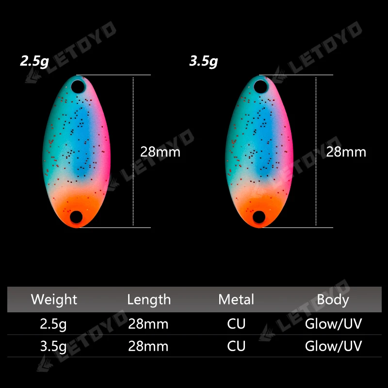 LETOYO 3,5 г 2,5 г красочная УФ и светящаяся приманка в виде ложки двойная окрашенная приманка-Спиннер для зимней ловли форели окуня приманка инструмент