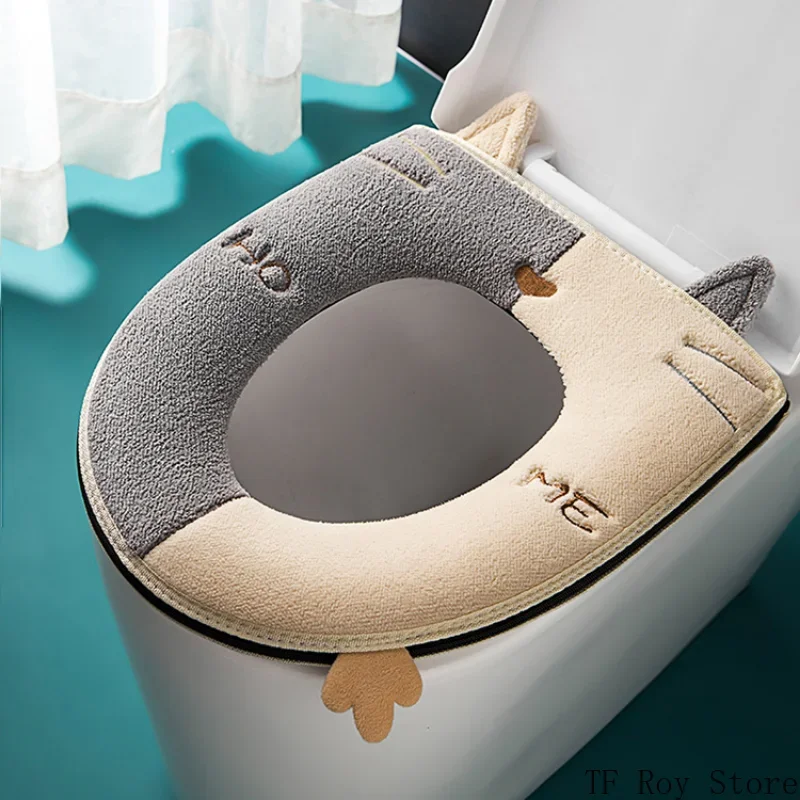 Universal Cartoon Cat Shape Toilet Mat with Handle Thicken Plush Toilet Seat Cover Mat Cushion Bathroom Aceesories toilet seat cover