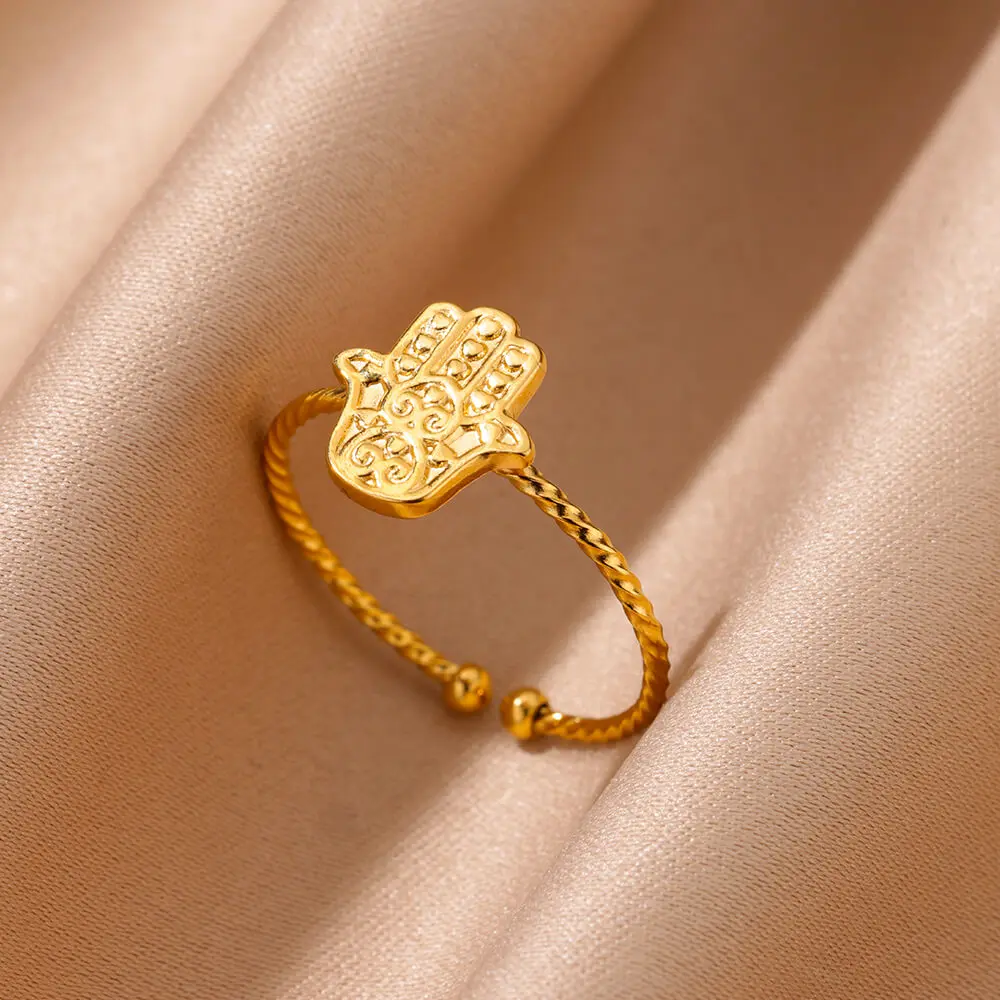 Stainless Steel Hollow Four-Leaf Clover Open Rings For Women