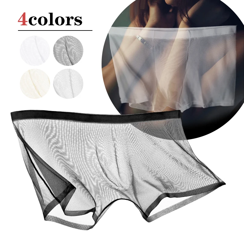 Men Boxer Shorts Seamless See-through Underwear Ice Silk Brief Ultra-thin Sexy Male Underpants M-4XL