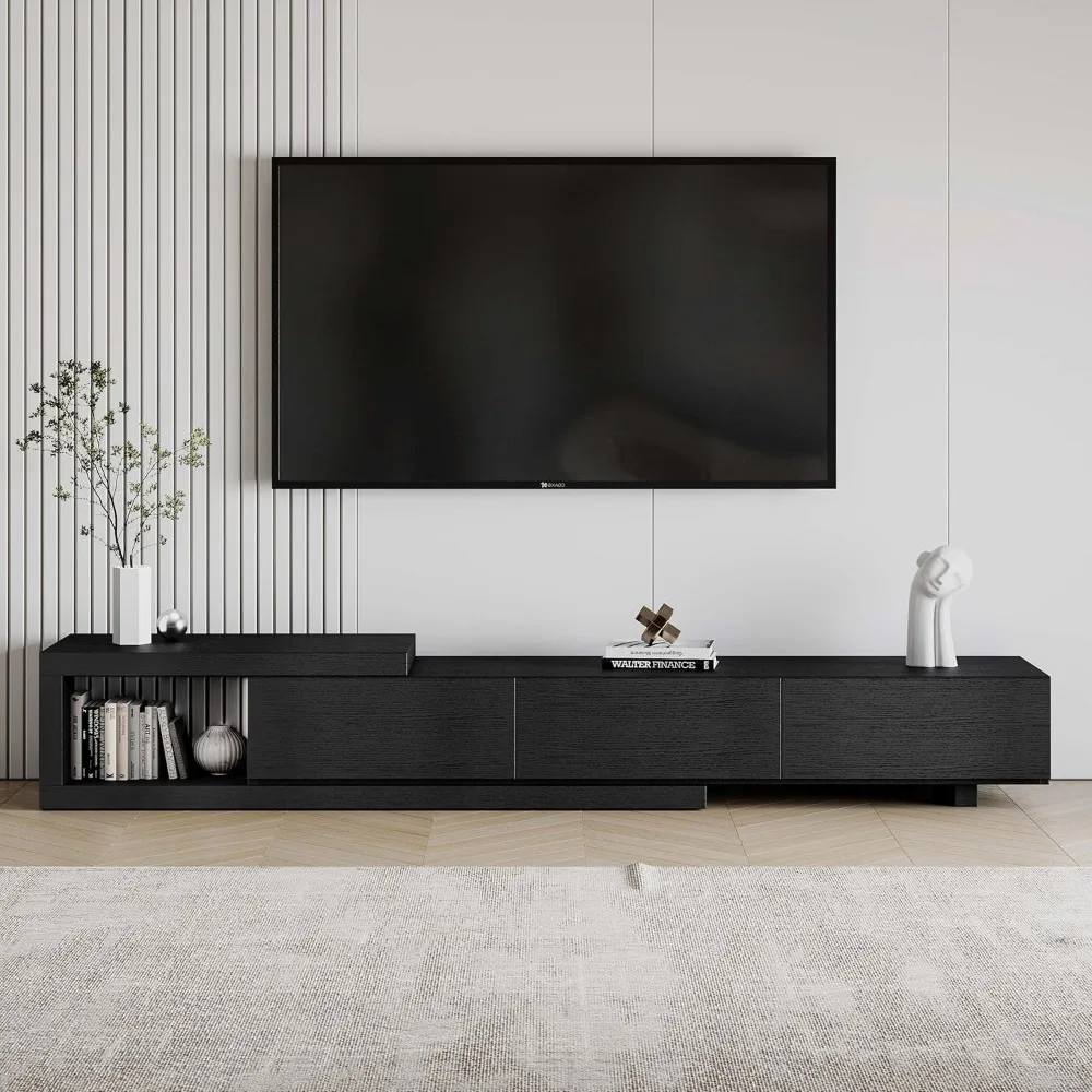 70"-100" Extendable TV Stand with Storage Solid Wood Media Console Modern Retractable Entertainment Center Low Reversible