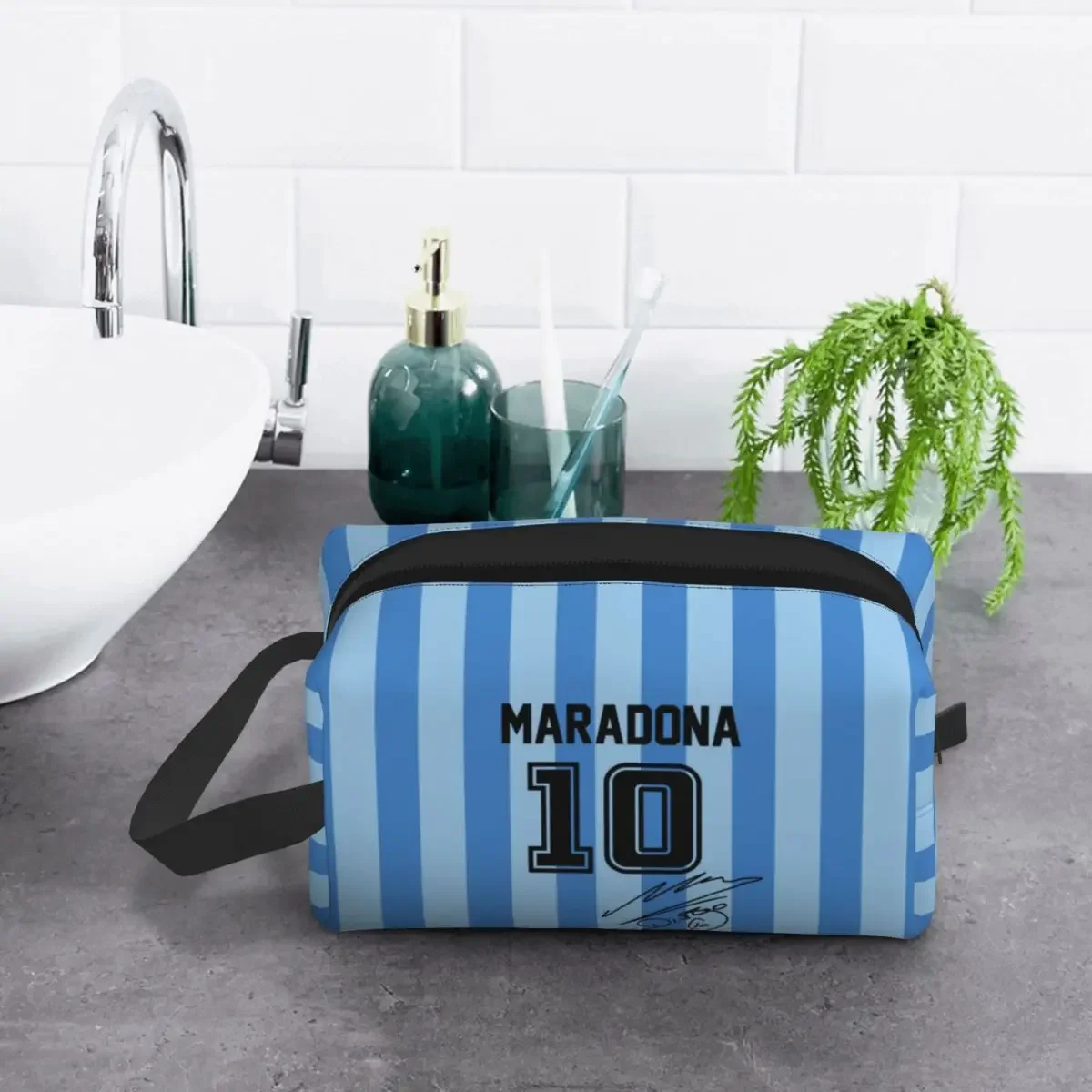 Fashion Argentina Soccer Legend D10s Diego Maradona Travel Toiletry Bag Women Cosmetic Makeup Organizer Beauty Storage Dopp Kit 6