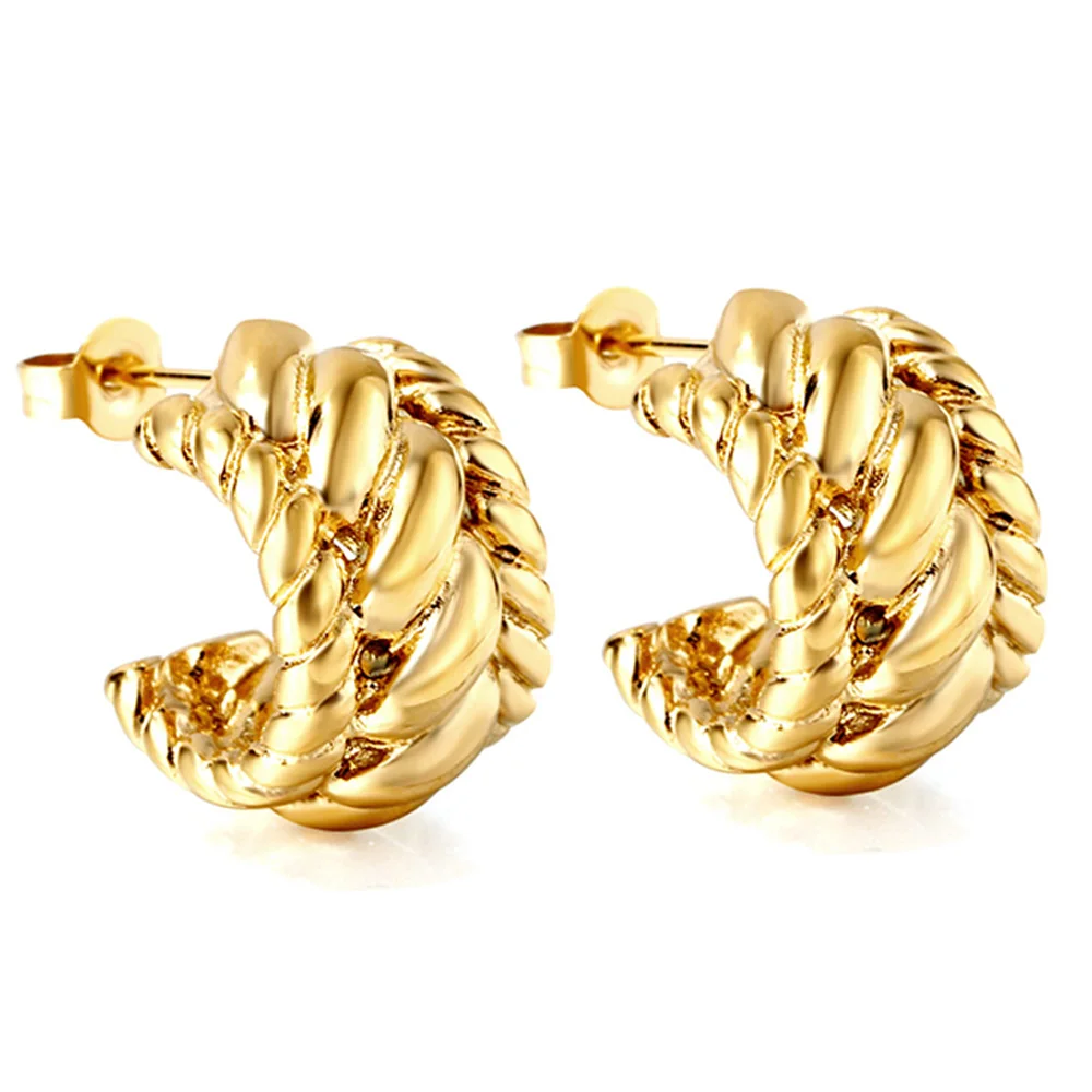 

Twisted C-Shape Hoop Earrings Stainless Steel Waterproof Retro Metal For Women Girls Trendy Exquisite Korean Stud Ear Jewelry