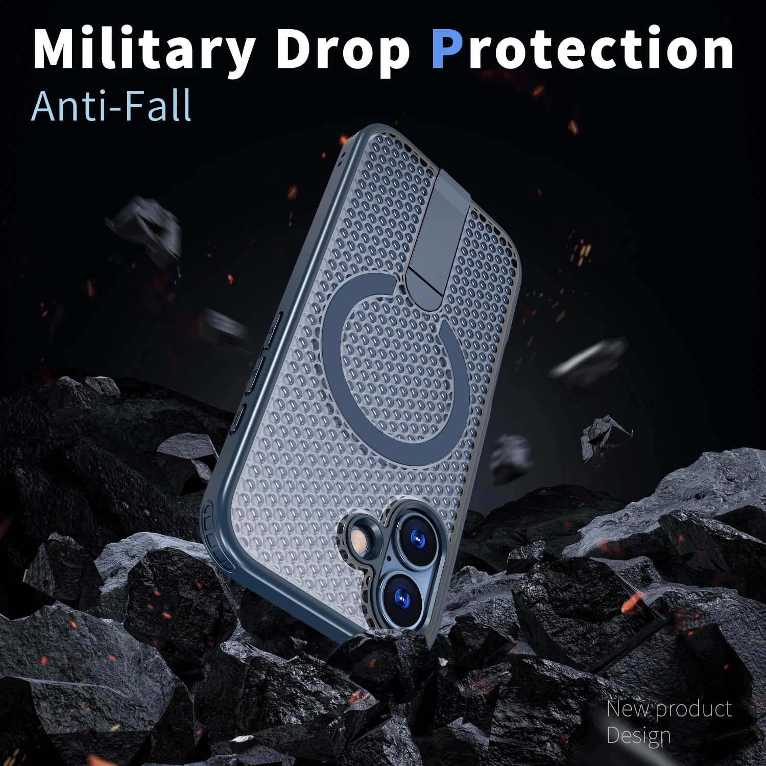 Breathable Mesh Magnetic Heat Dissipation Phone Case with Foldable Bracket