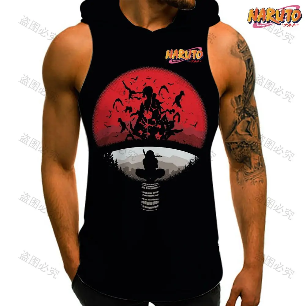 Men's Clothes Naruto Essentials T-shirts Hooded Vest Trend Clothing Hip Hop Man Sleeveless Shirt Y2k Streetwear Sportswear Gym