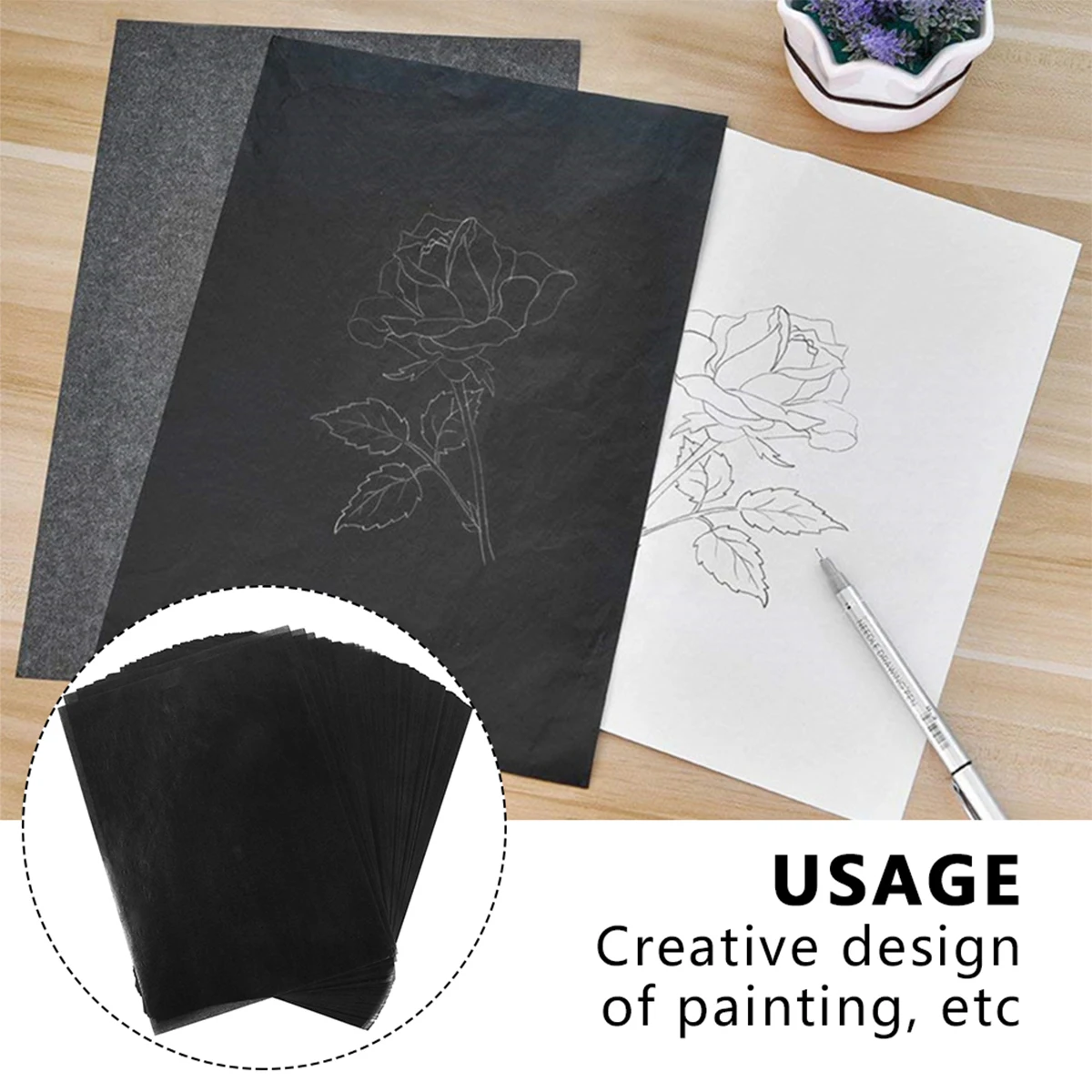 A4 Carbon Paper for Tracing Drawing 100 Sheets Copy Duplicate Typewriter Receipt Duplicate Book for Painting Creativity Design - 2