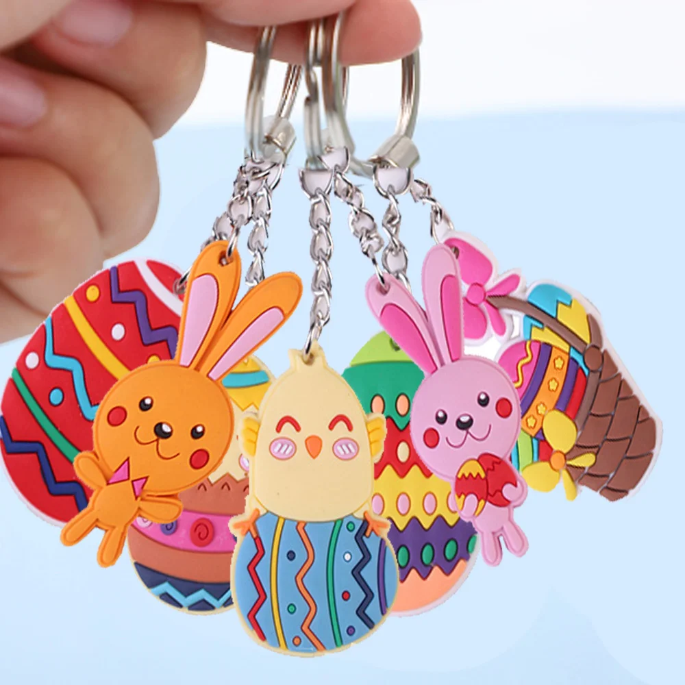 8pcs Easter decoration Keychain Rabbit Bunny Egg pattern Easter Bag Pendant Photography Props Filling Gifts for Women Children