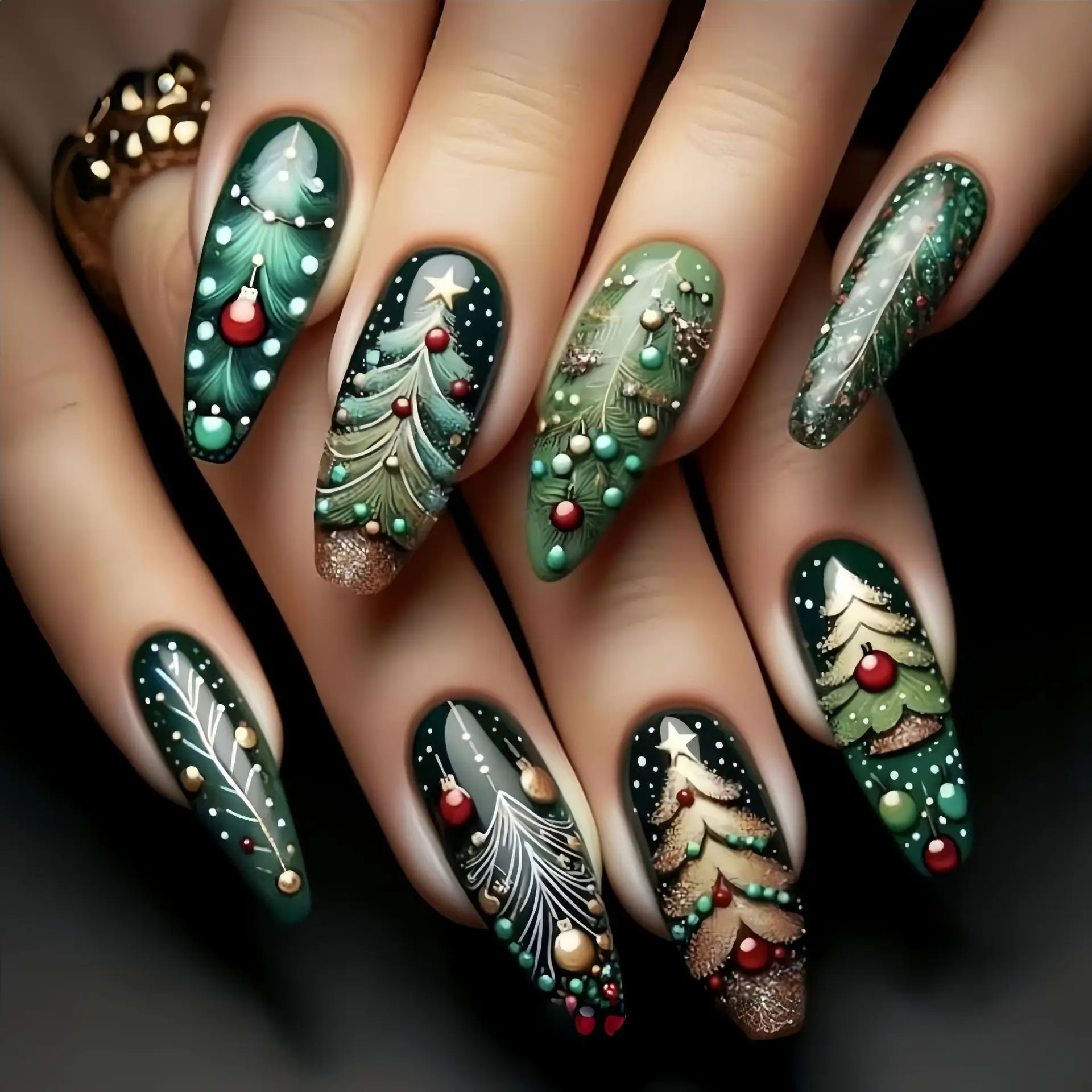 Medium fake nails for Christmas party 6