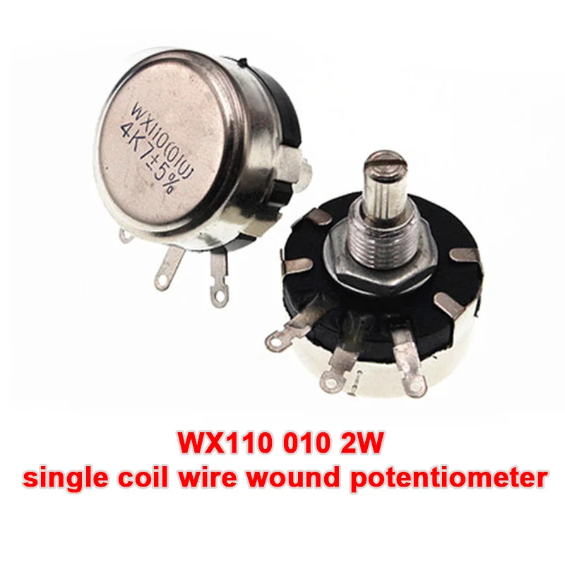 1PCS 6mm Round Metal Shaft Single Coil Wire Wound Resistor Potentiometer 100R 220R 470R 1K 2K2 3K3 4K7 6K8 10K 22K Ohm WX110