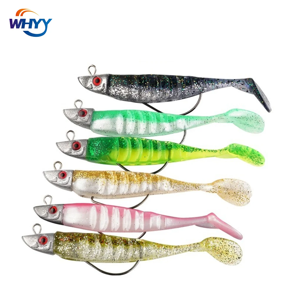 

WHYY 3 Pieces Shaker Leadhead Fish 9.5cm/15g 10.5cm/25g Soft Bait T-tail Bass Catfish Bait with Worm Hook Fishing Lure