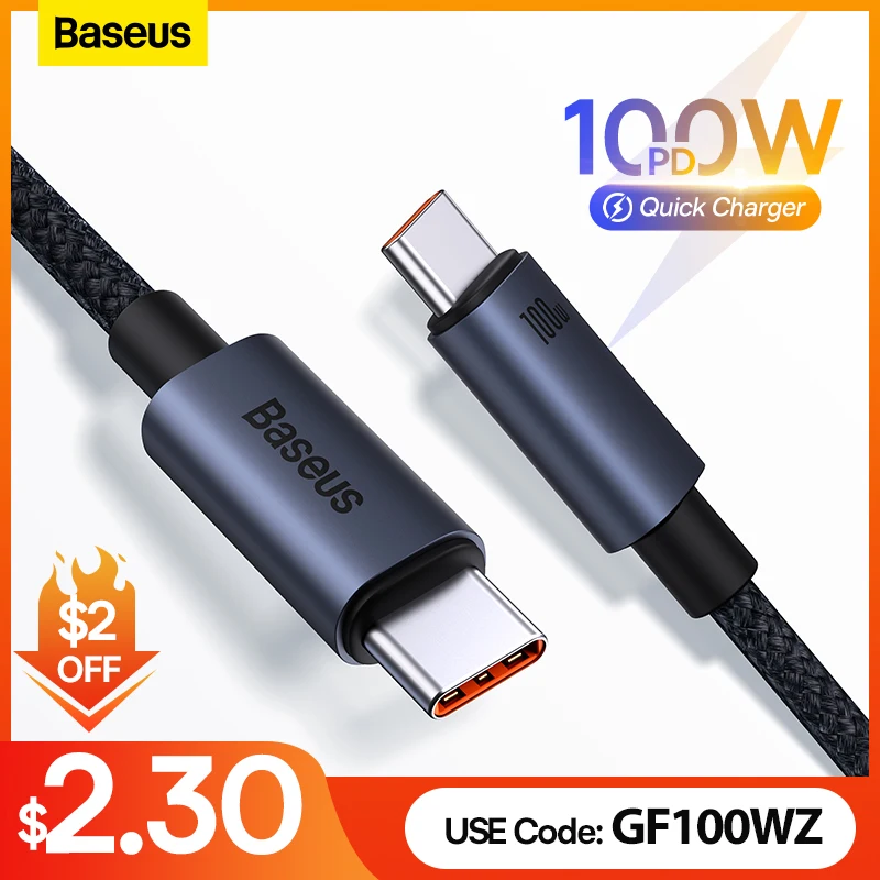  Baseus USB Cable PD 100W USB C to Type C Fast Charger Cable for Xiaomi Samsung MacBook iPad 5A Mobile Phone Cord USB Cable TypeC 