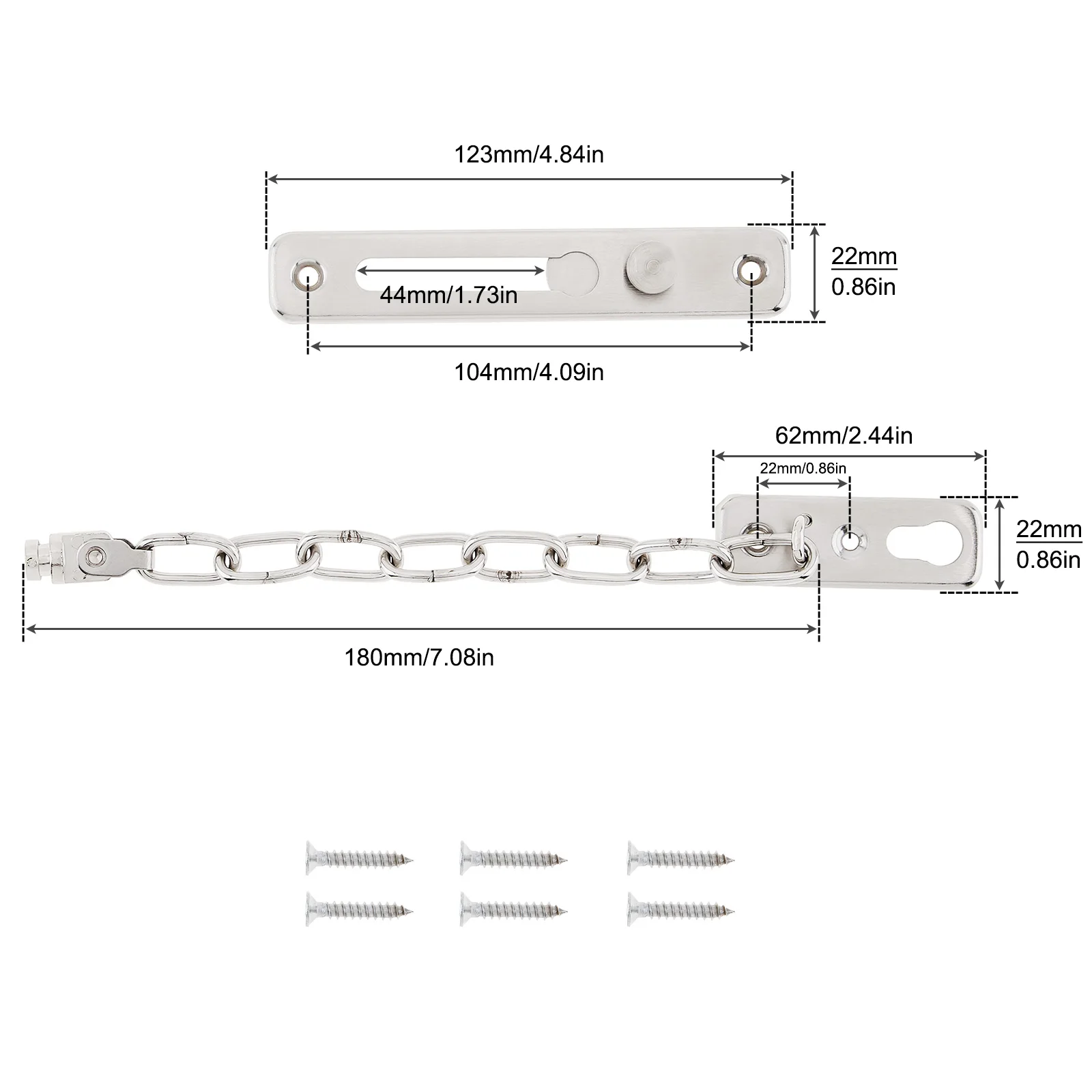 Door Chain Lock Thickened Stainless Steel Solid Security Bolt Door Safety Guard Chain for Bedroom / Hotel / Homestay