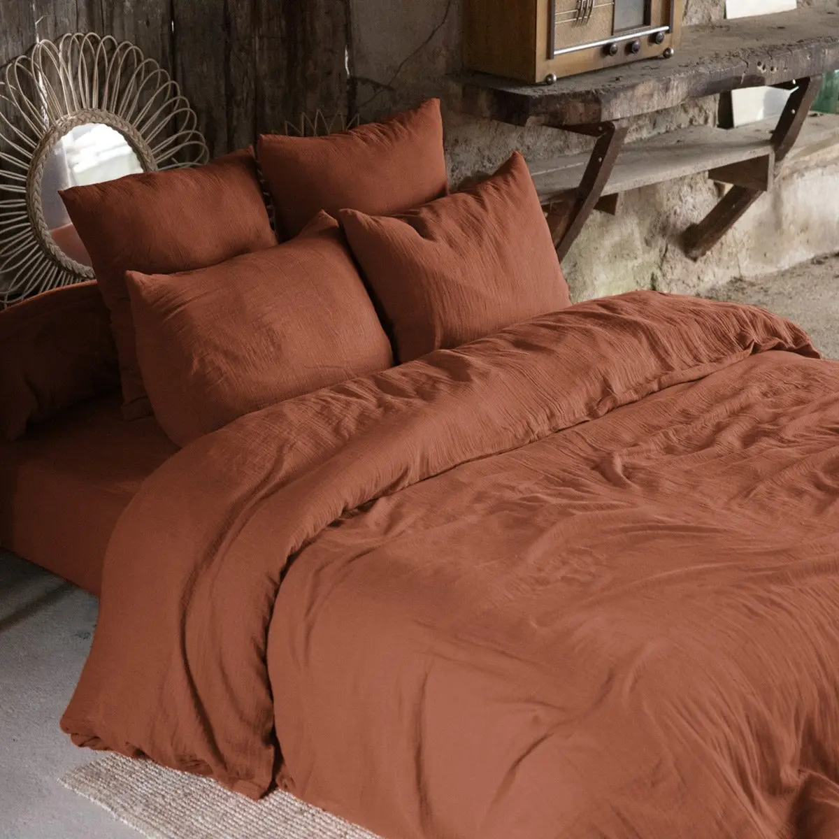 Solid duvet cover 260x240 cm cotton gauze terracotta | Дом и сад
