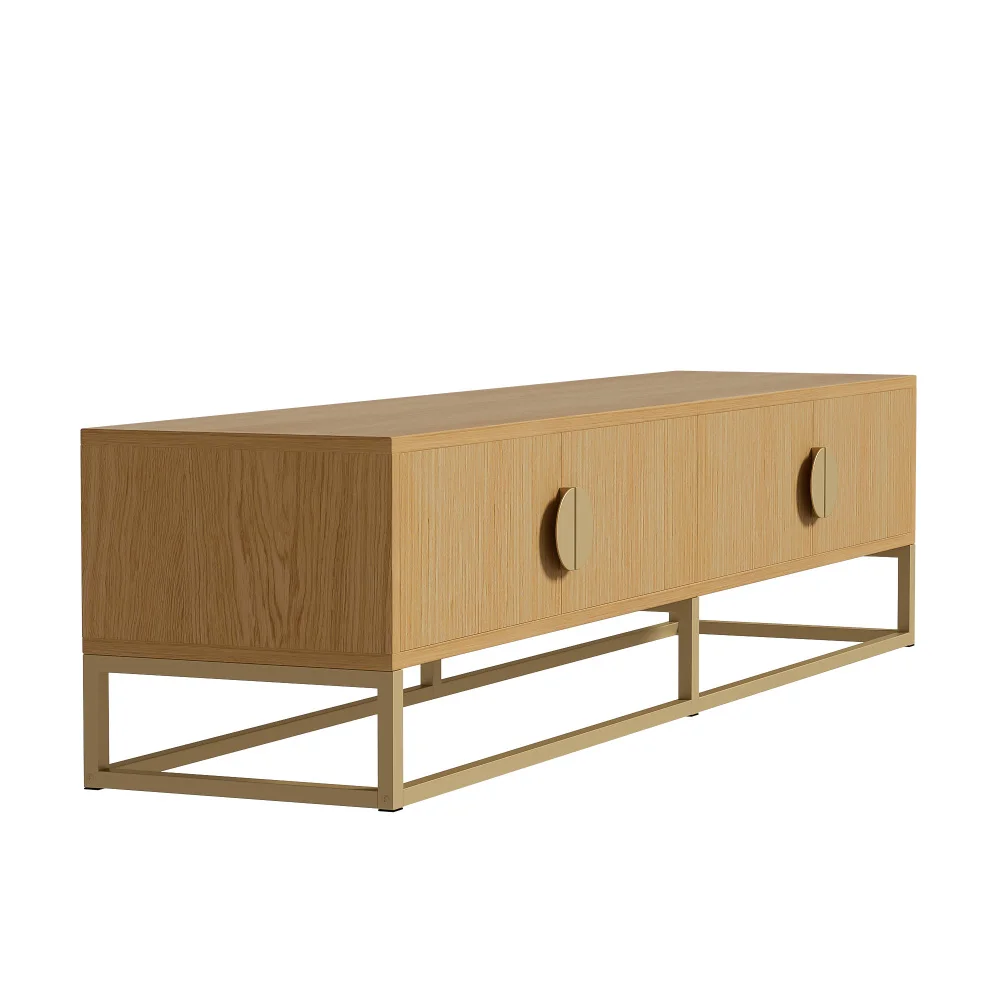 PINGGO 180CM Moderner TV-Schrank mit Holzschnitzerei, 4 Türen und Halbrundgriffen für das Esszimmer – Detail 11