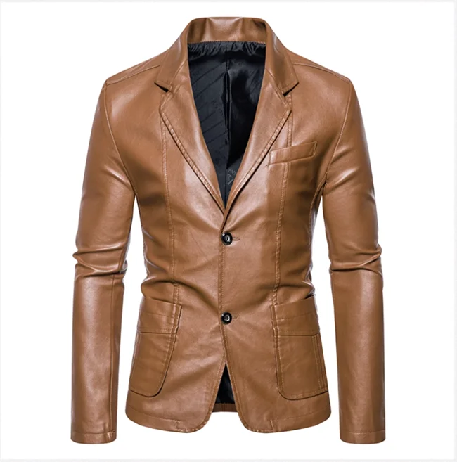 Mens Casual Leather Jacket - 2024 Fashion Slim Fit Coat 5XL BlackKahki