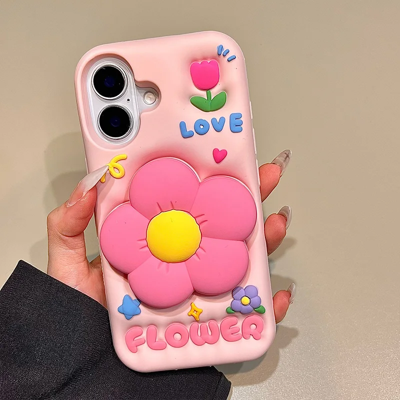 Charming 3D Flower Silicone Phone Case with Stand & Shockproof Back Cover