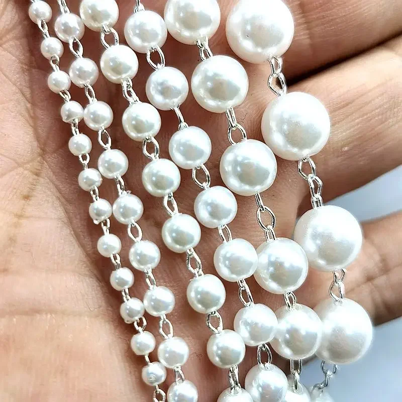 Rotolo Da 10 Metri Di Catena Perline Imitazione Perla 4 Mm - Per Creazione Gioielli Fai Da Te, Collane, Bracciali, Decorazioni - 6