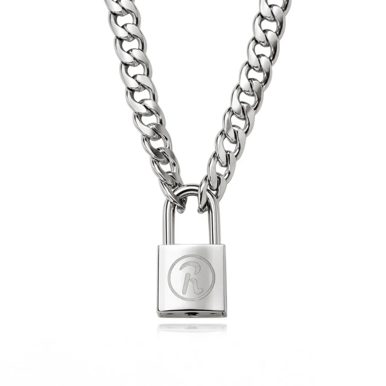 

Men's and women's punk style lock necklaces, R-shaped lock necklaces, Korean style, simple temperament, disco style