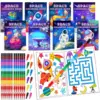 24Pcs Outer Space Coloring Books for Kids with 24 Stacking Crayons Mini Coloring Book Party Favors Bulk Gifts Alien Astronaut 1