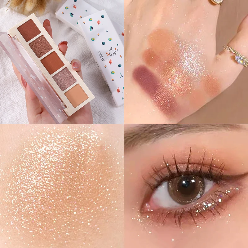 

Палетка розовых мерцающих матовых теней для век, 5 цветов, Палетка блестящих теней для век, стойкая Водонепроницаемая Палетка для макияжа глаз, косметика