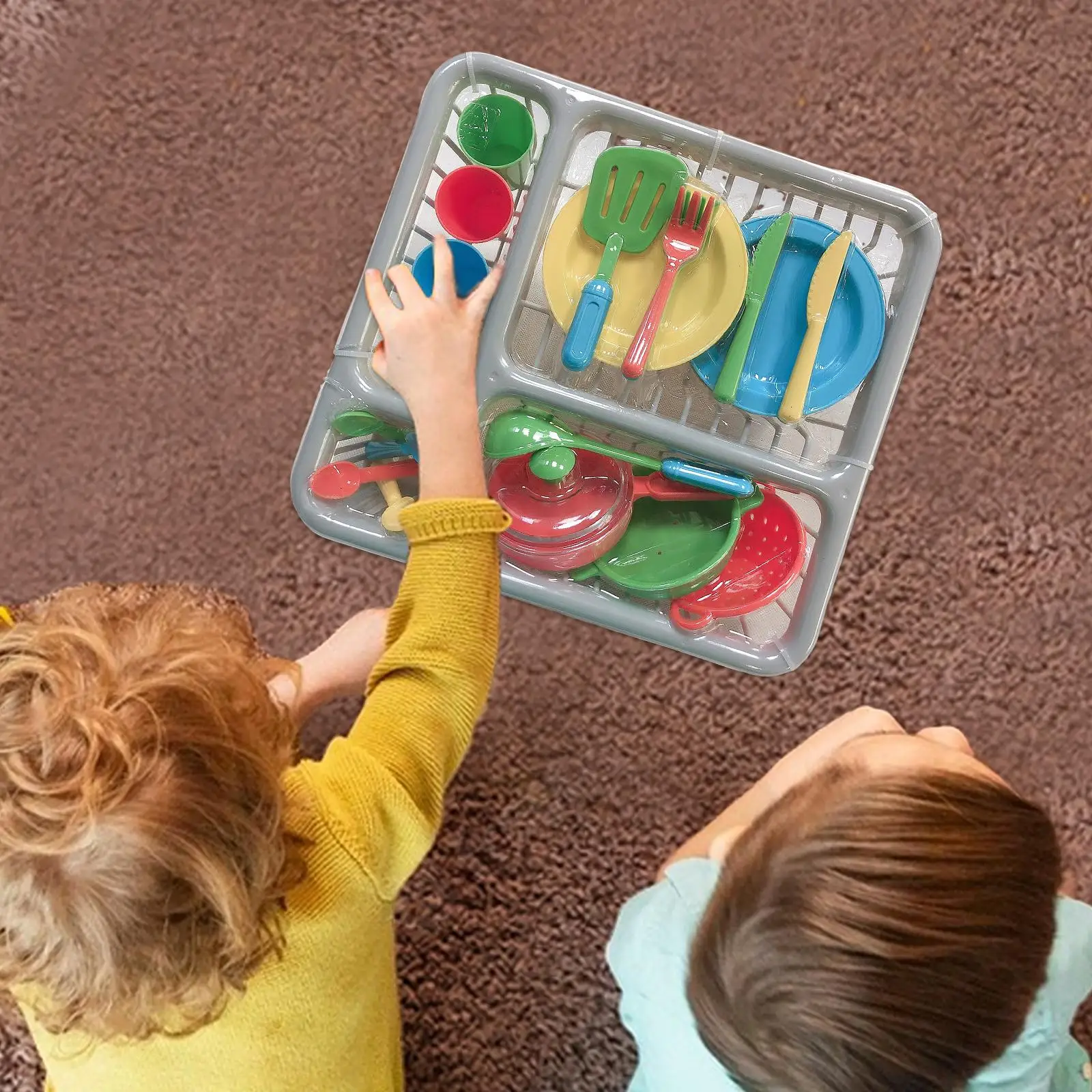 28 Pieces Kids Toy Plates and Dishes for Kitchen Playset Child Cookware Set for Kids Party Toy Children Preschool Birthday Gift 5
