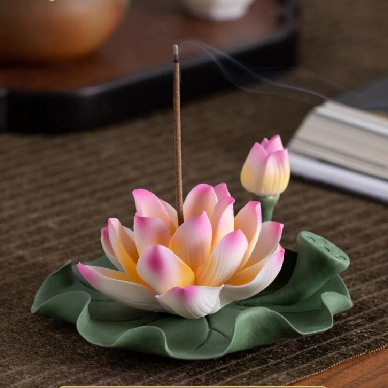 0047 Chinese Style Handmade Ceramic Lotus Incense Holder Decoration Home Studio Art Decoration Creative Birthday Gift