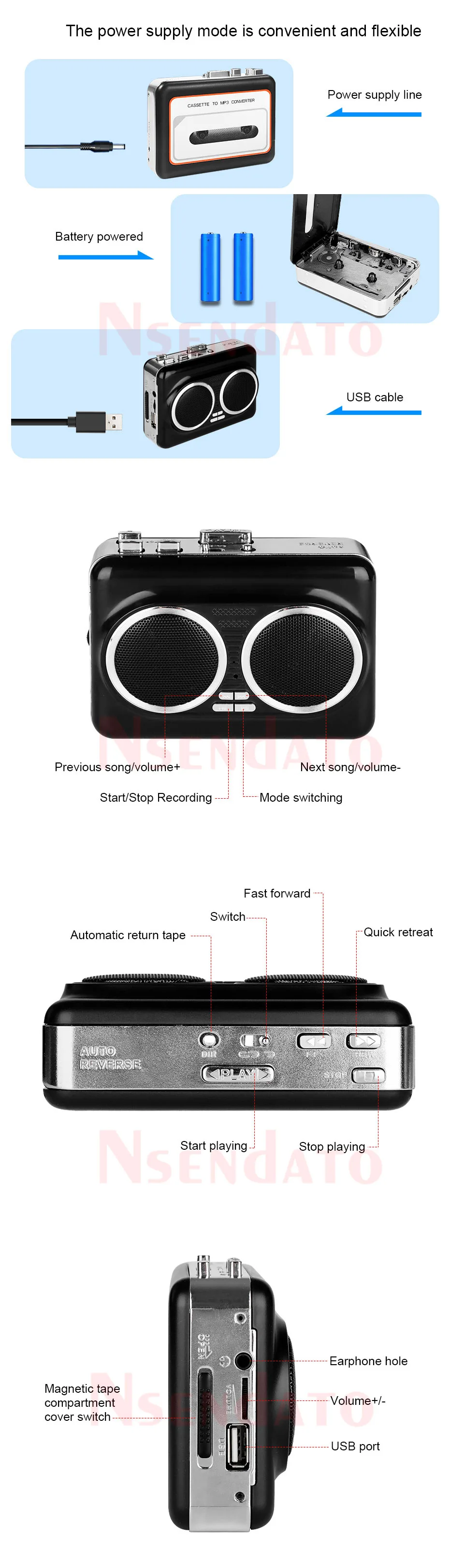 USB Cassette Player Music Tape to MP3 Converter Plug and Play Cassette Tape Play