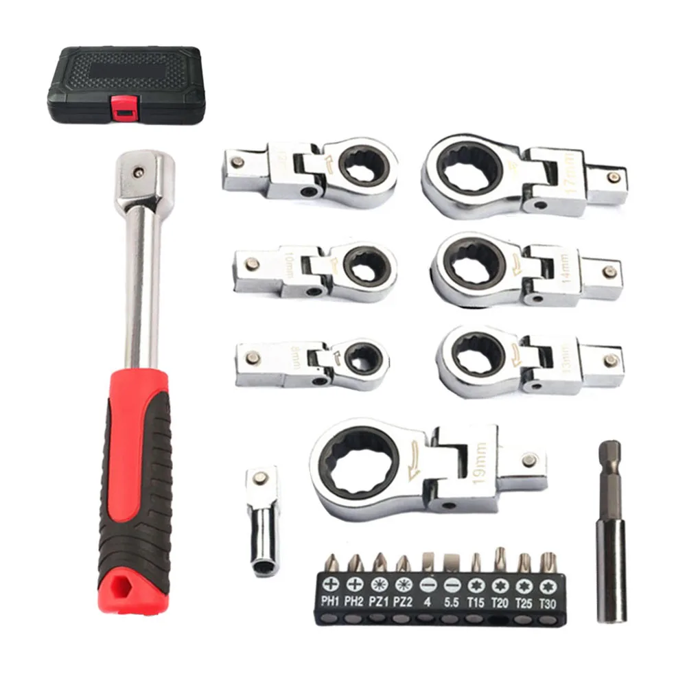 

20pcs Flex Head Ratchet Wrench Set 8-19mm Changeable Torx Head Screwdriver Tools Adjustable Oil Pipe Wrench Hand Tools