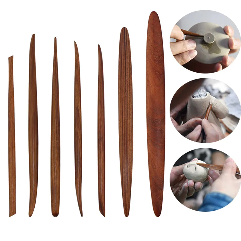 

7pcs Red Precious Wood Clay Carving Tool Set Soft Pottery Doll Model Eye Opening Pottery Polishing Scraper