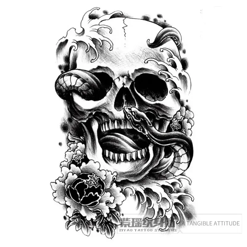 

Водостойкая Татуировка-скелет, имитация готической морской волны, временные татуировки для женщин и мужчин, змея, черепа, цветов, стойкие художественные наклейки, временная татуировка