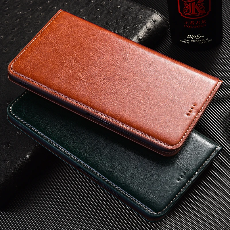 Premium Crazy Horse Genuine Leather Flip Phone Cover